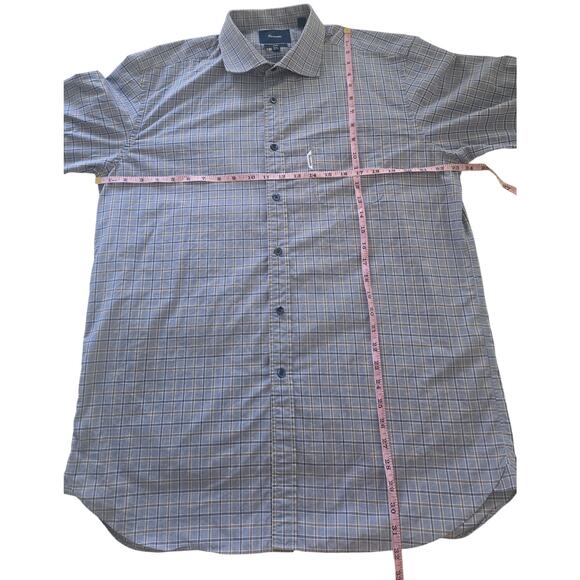 Faconnable Club Dress Shirt 17.5 L Blue Brown Check 100% Cotton Button Dow - Picture 10 of 11